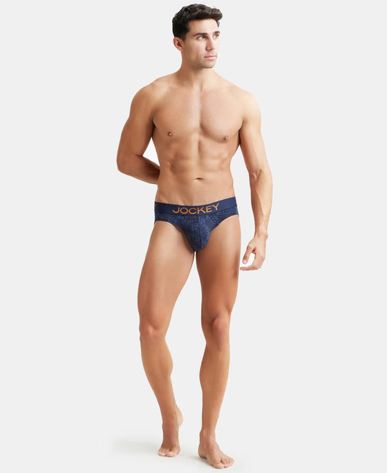 Super Combed Cotton Elastane Printed Brief with Ultrasoft Waistband - Navy & Autumn Glory-4