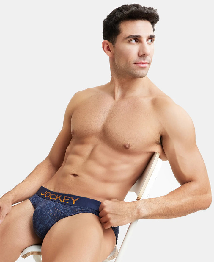 Super Combed Cotton Elastane Printed Brief with Ultrasoft Waistband - Navy & Autumn Glory-5