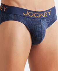 Super Combed Cotton Elastane Printed Brief with Ultrasoft Waistband - Navy & Autumn Glory-6