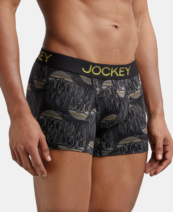 Super Combed Cotton Elastane Printed Trunk with Ultrasoft Waistband - Black & Empire Yellow-2