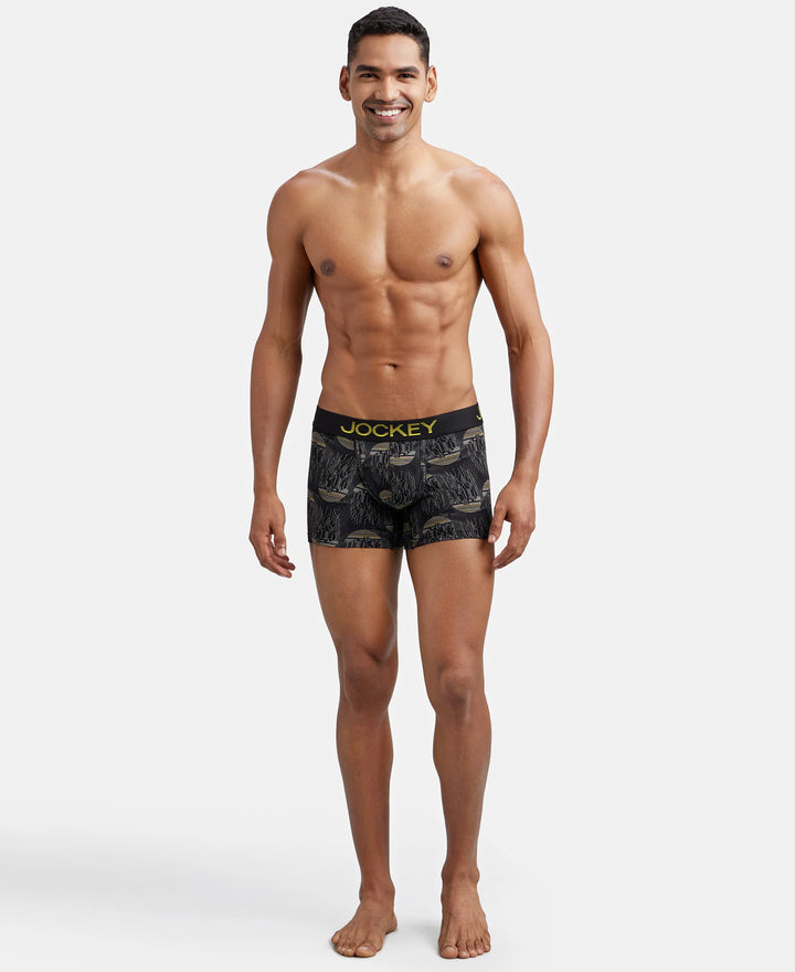 Super Combed Cotton Elastane Printed Trunk with Ultrasoft Waistband - Black & Empire Yellow-4