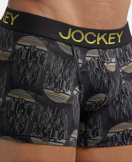 Super Combed Cotton Elastane Printed Trunk with Ultrasoft Waistband - Black & Empire Yellow-7