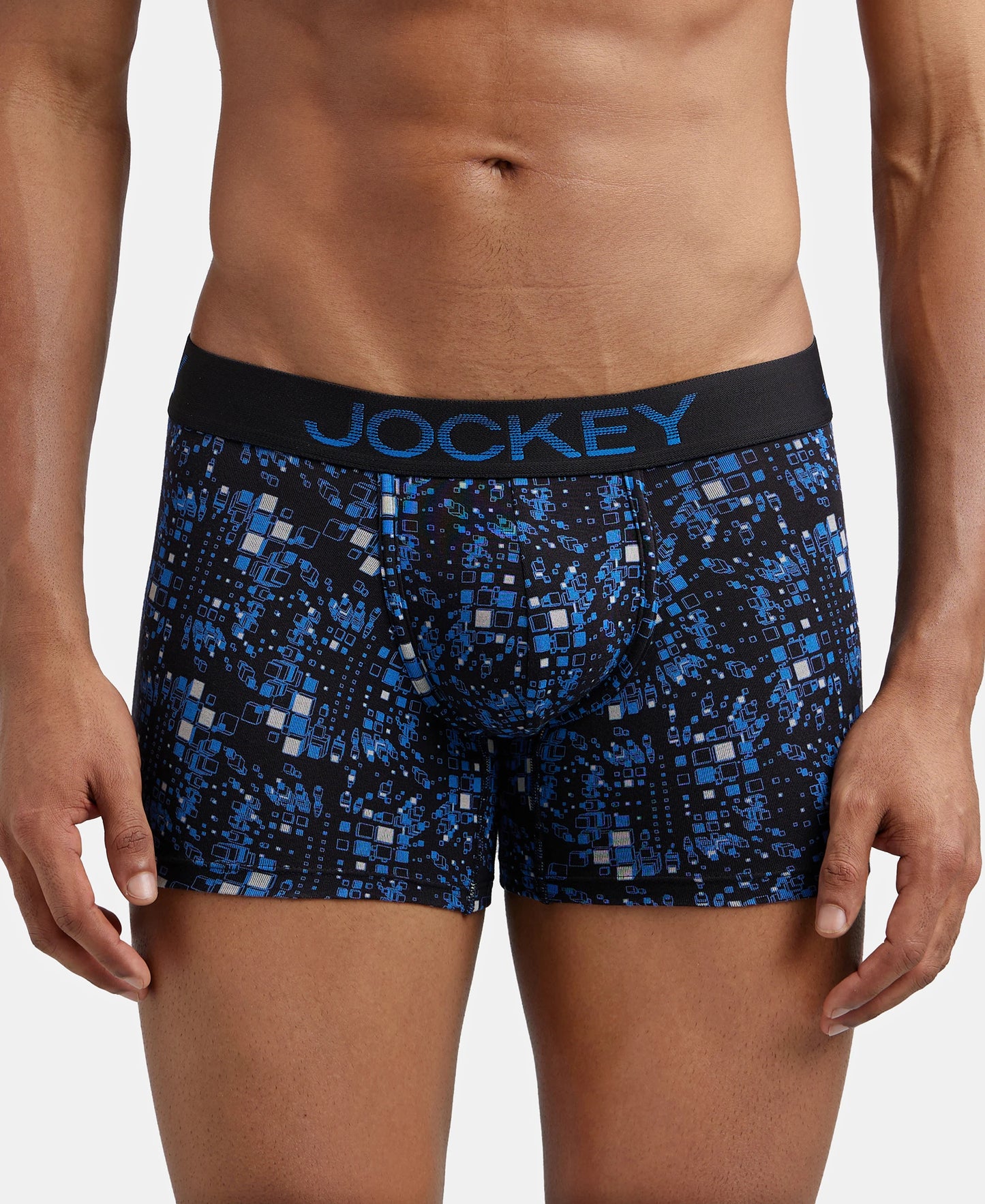 Super Combed Cotton Elastane Printed Trunk with Ultrasoft Waistband - Black & Sky Driver-1