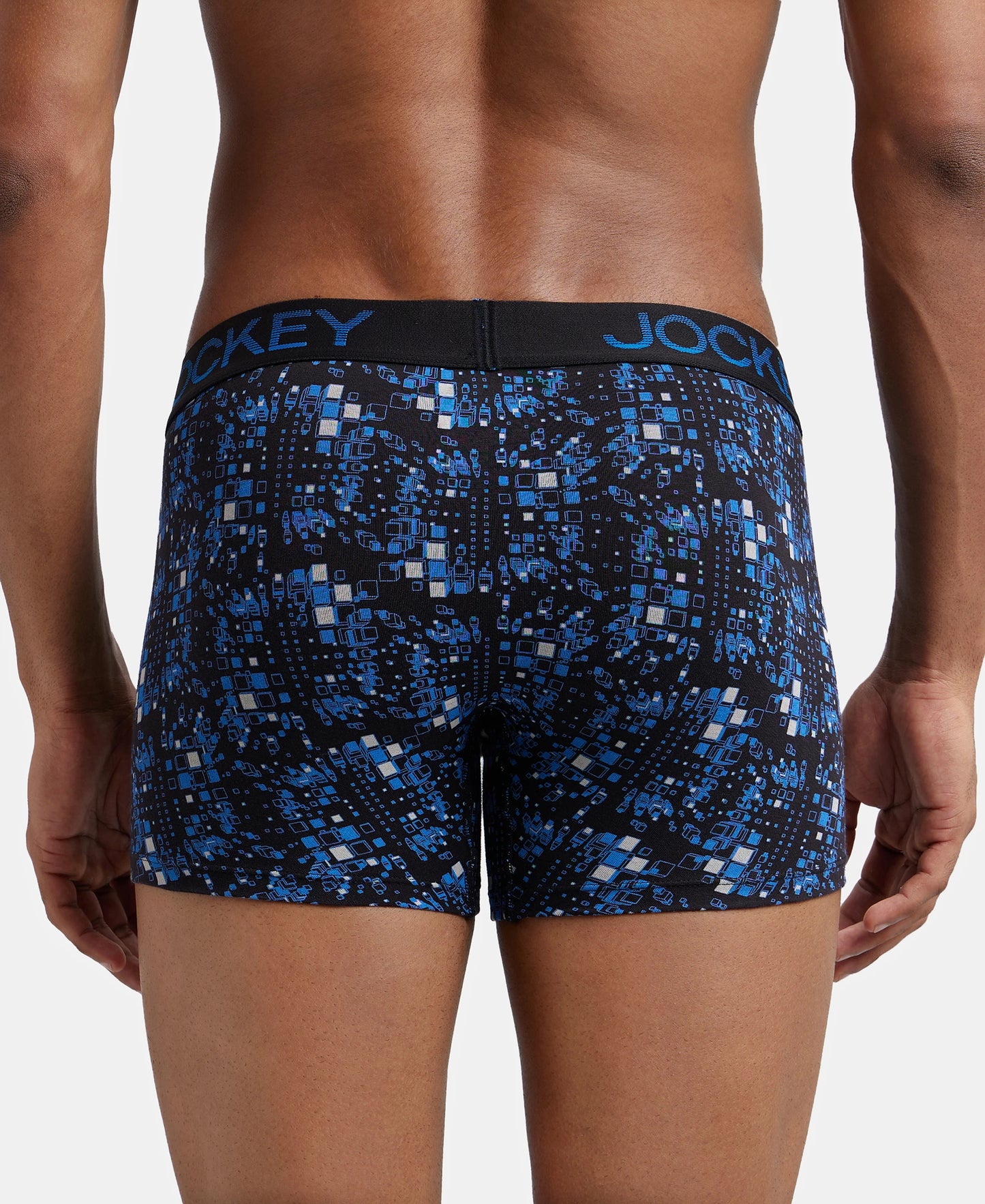 Super Combed Cotton Elastane Printed Trunk with Ultrasoft Waistband - Black & Sky Driver-3