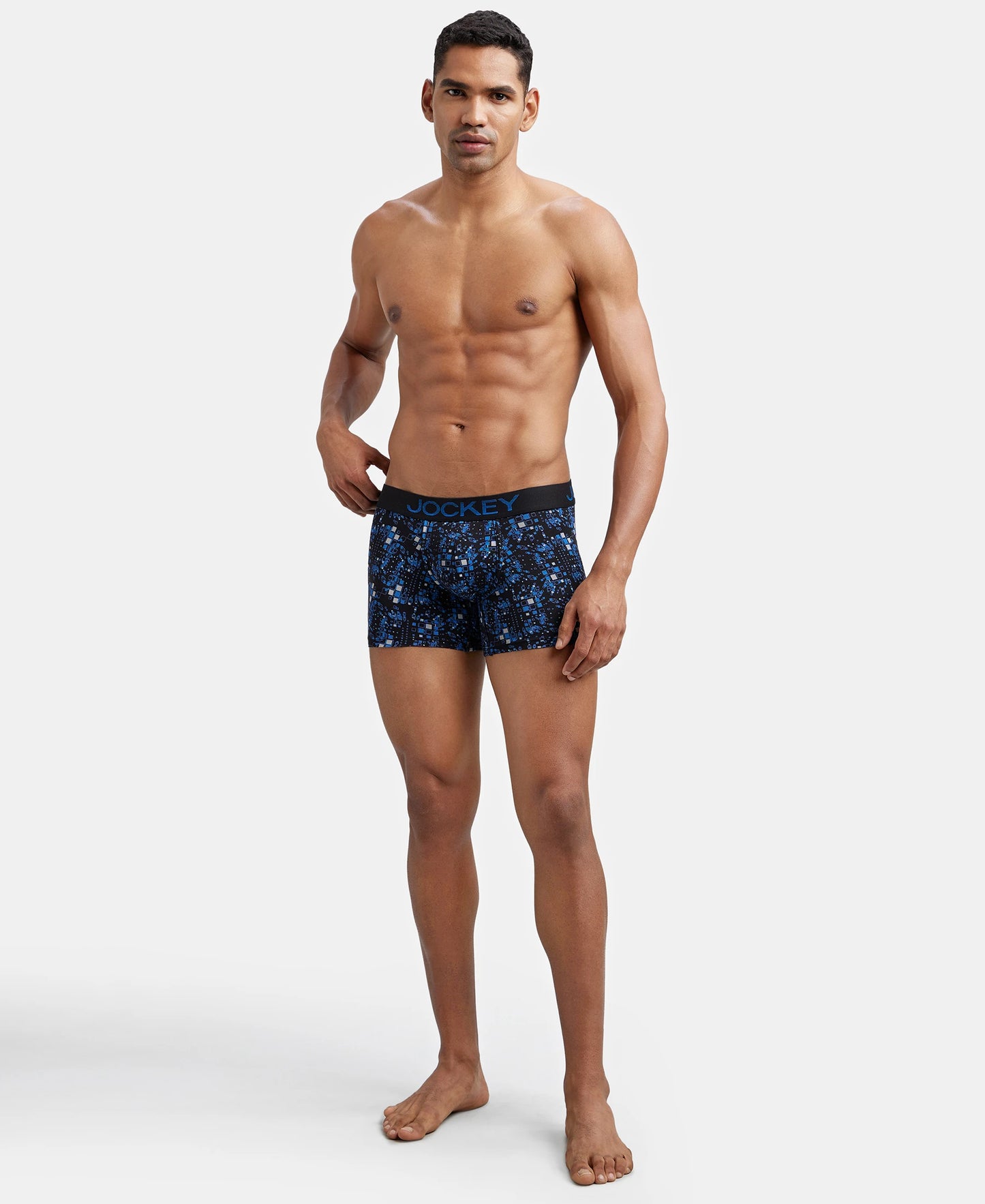 Super Combed Cotton Elastane Printed Trunk with Ultrasoft Waistband - Black & Sky Driver-6