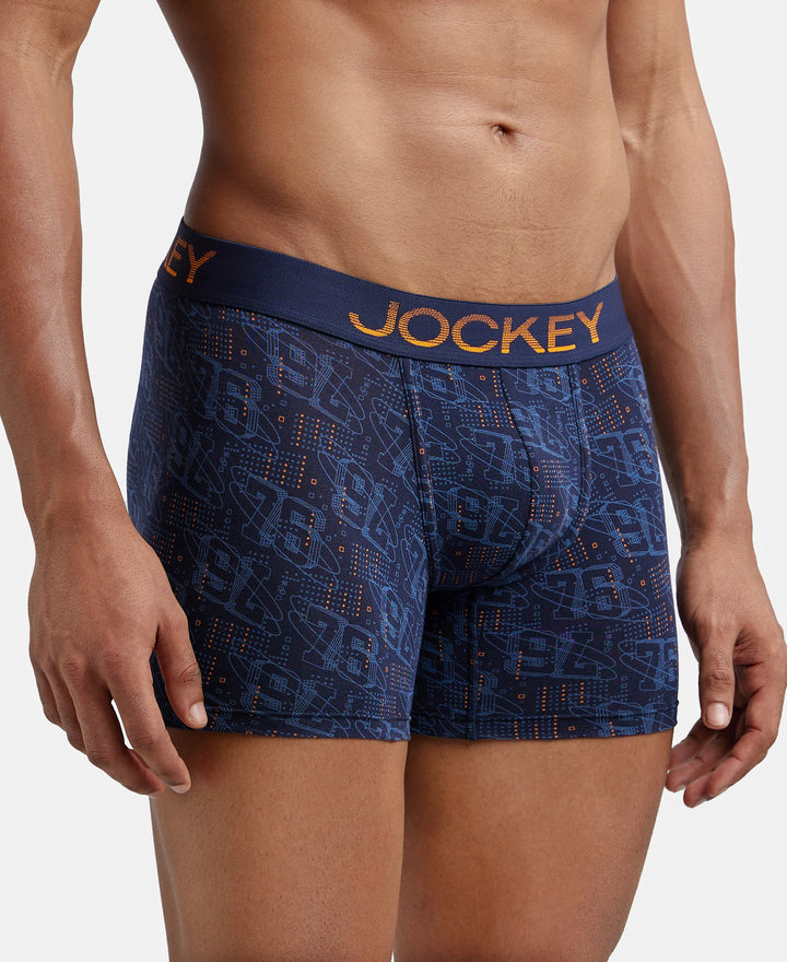 Super Combed Cotton Elastane Printed Trunk with Ultrasoft Waistband - Navy & Autumn Glory-2