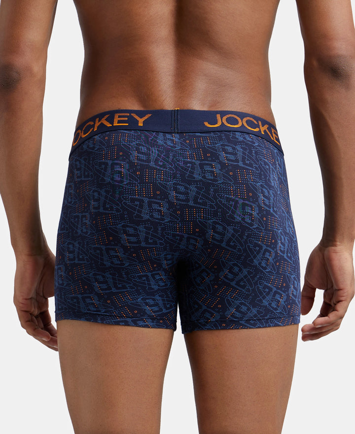 Super Combed Cotton Elastane Printed Trunk with Ultrasoft Waistband - Navy & Autumn Glory-3