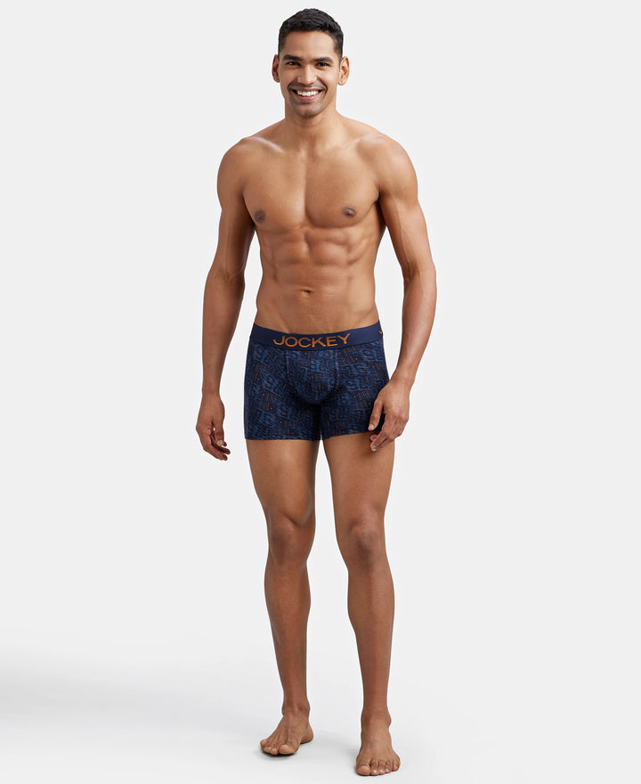 Super Combed Cotton Elastane Printed Trunk with Ultrasoft Waistband - Navy & Autumn Glory-4