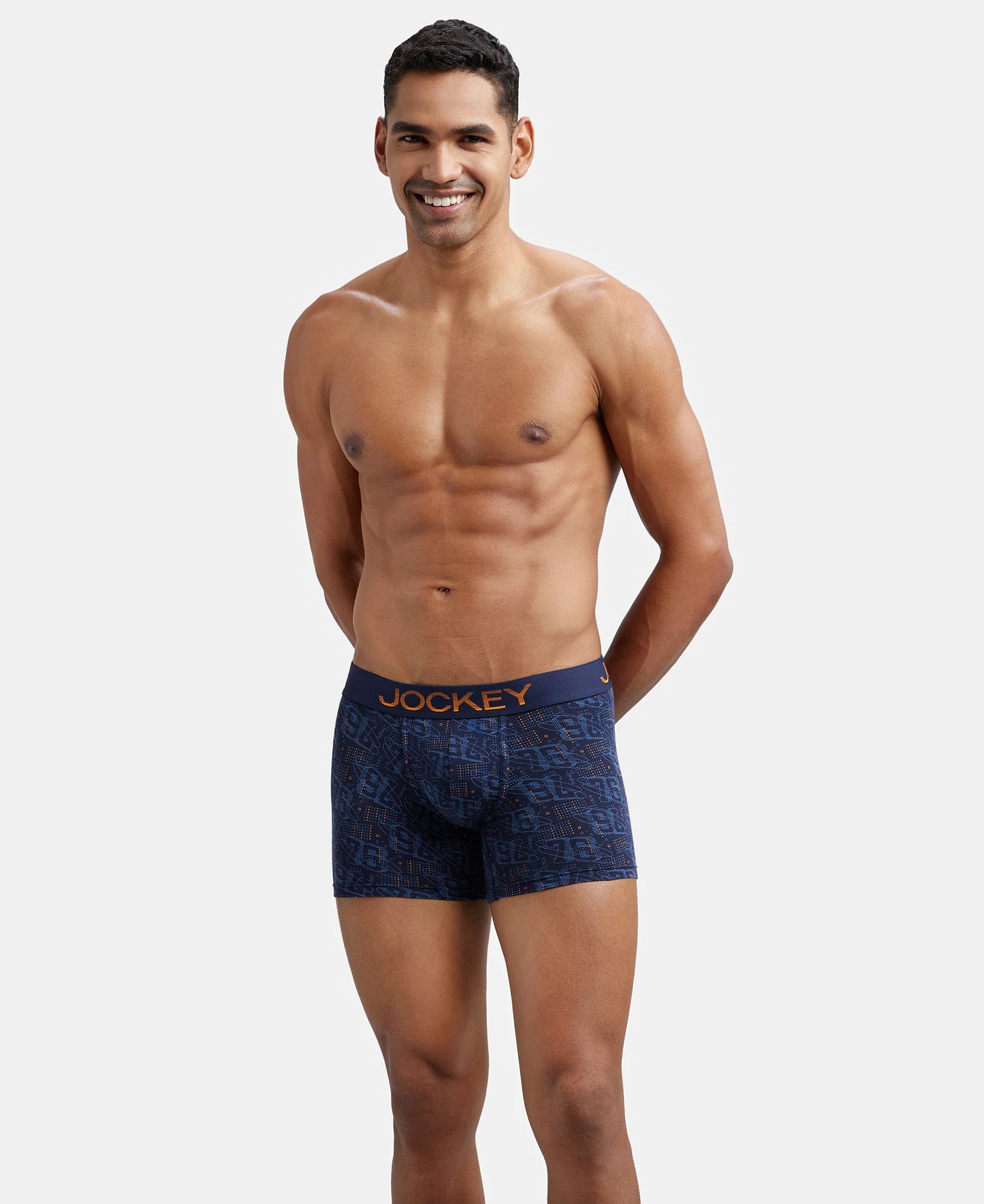 Super Combed Cotton Elastane Printed Trunk with Ultrasoft Waistband - Navy & Autumn Glory-5