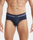 Microfiber Elastane Solid Brief with StayDry Treatment - Midnight Navy-1