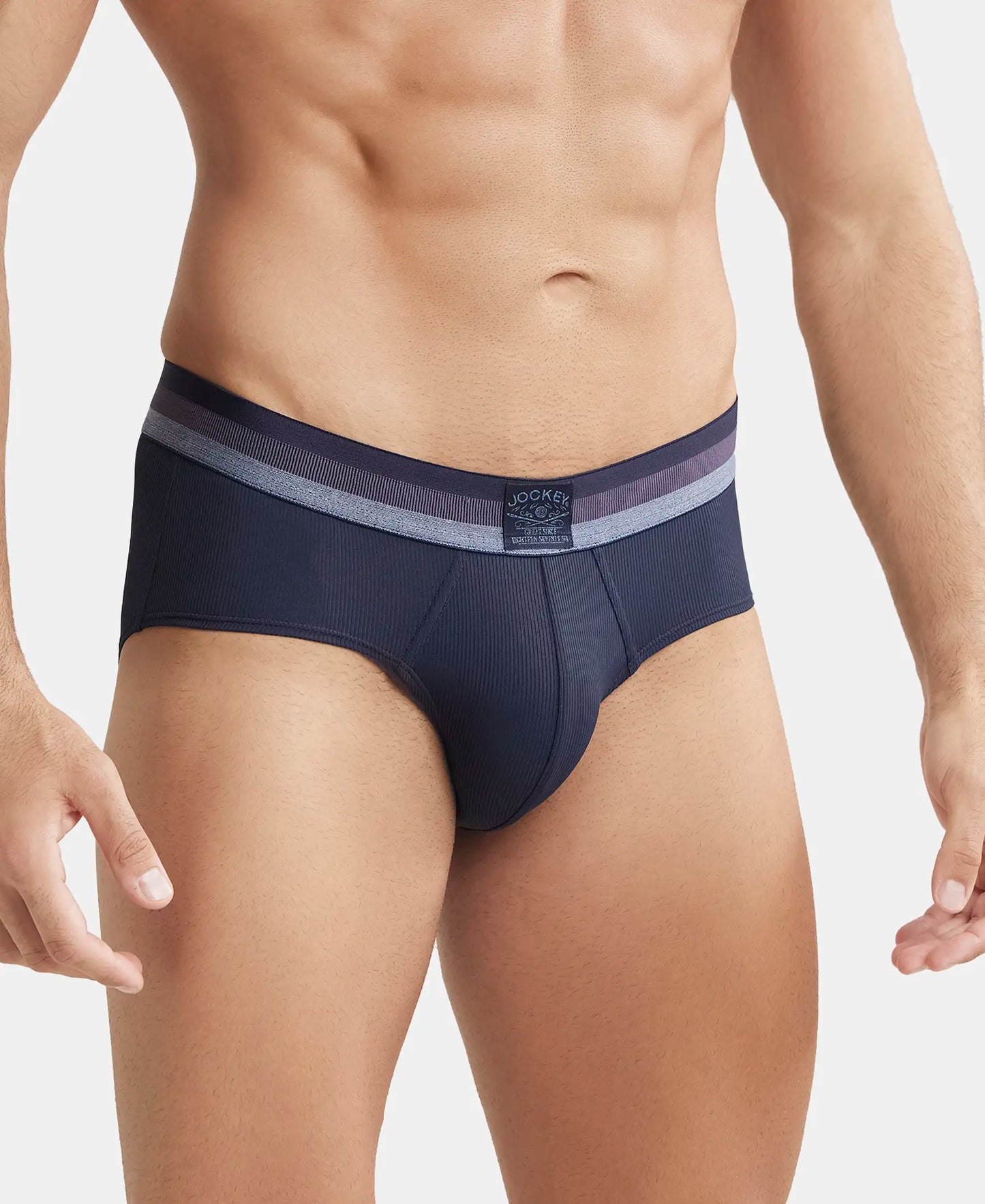 Microfiber Elastane Solid Brief with StayDry Treatment - Midnight Navy-2