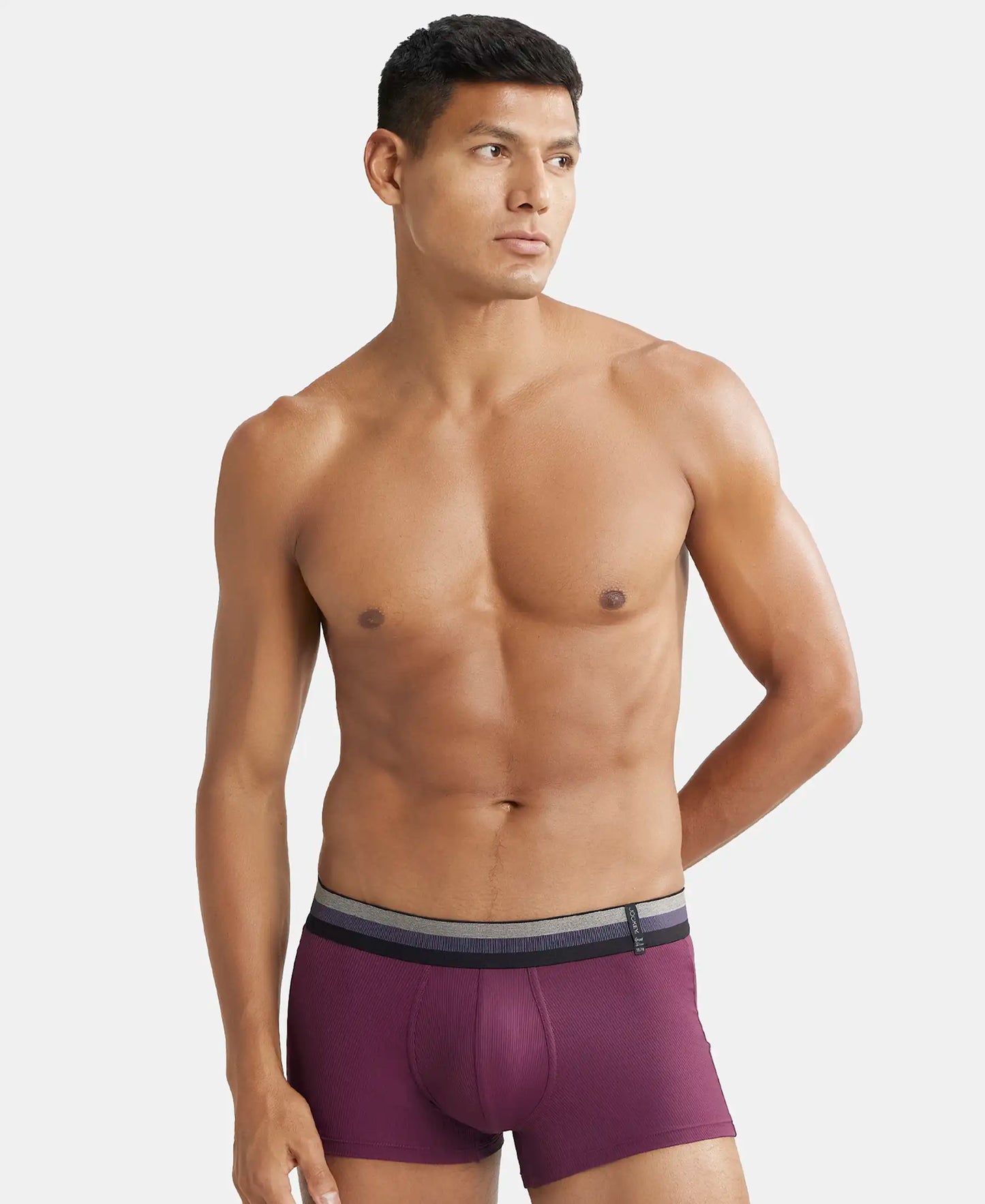 Microfiber Elastane Rib Solid Trunk with StayDry Treatment - Potent Purple-5