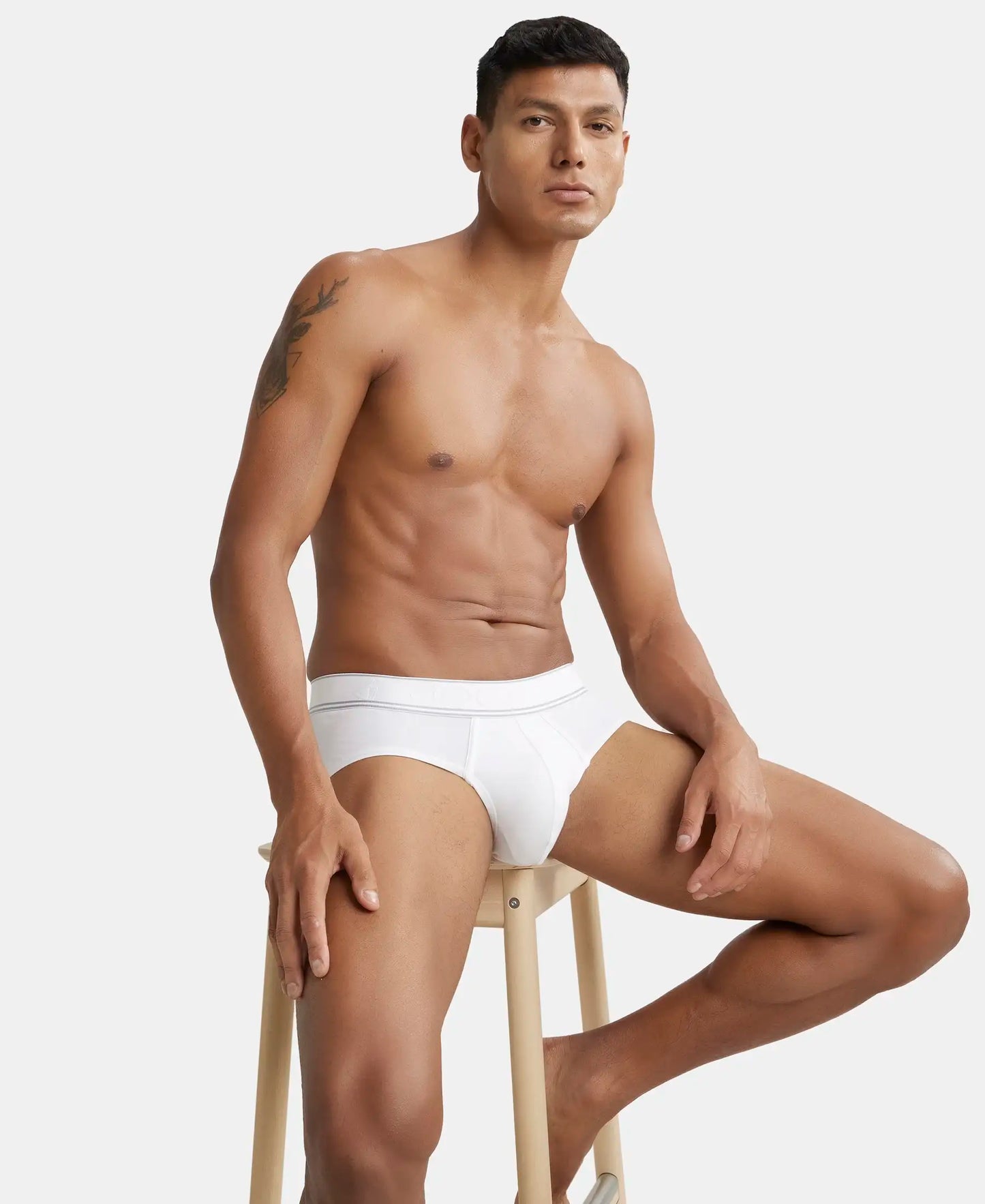 Tencel Micro Modal Elastane Solid Brief with StayFresh Properties - White-5