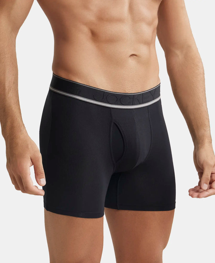 Tencel Micro Modal Elastane Stretch Solid Boxer Brief with Natural StayFresh Properties - Black-2