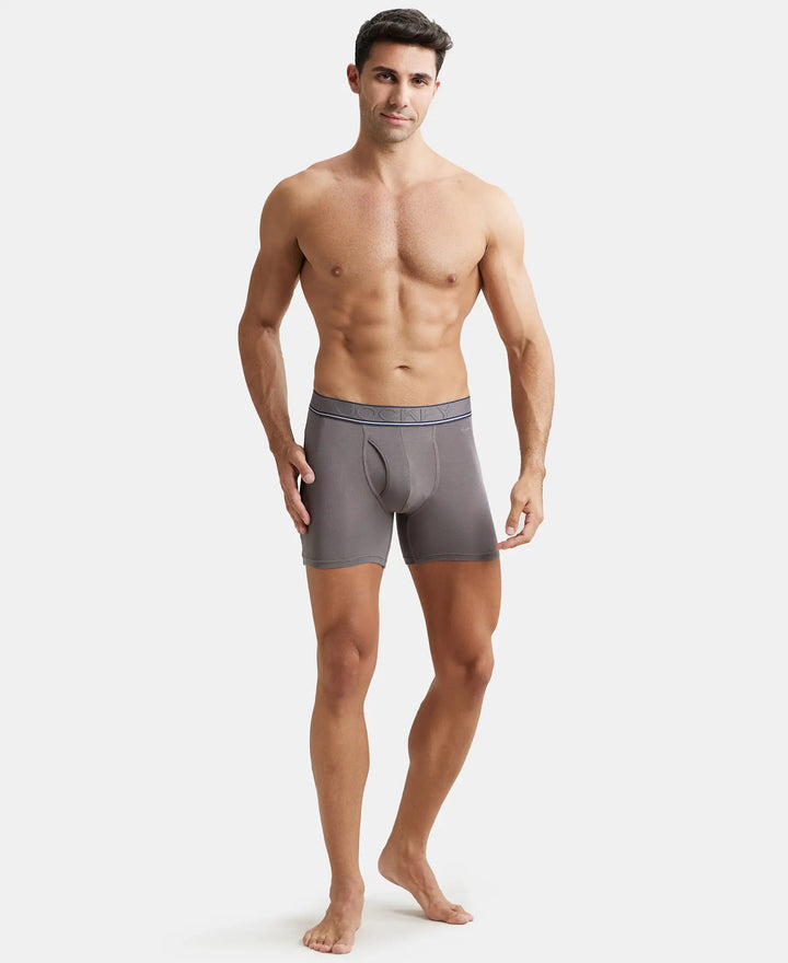 Tencel Micro Modal Elastane Stretch Solid Boxer Brief with Natural StayFresh Properties - Gunmetal-4