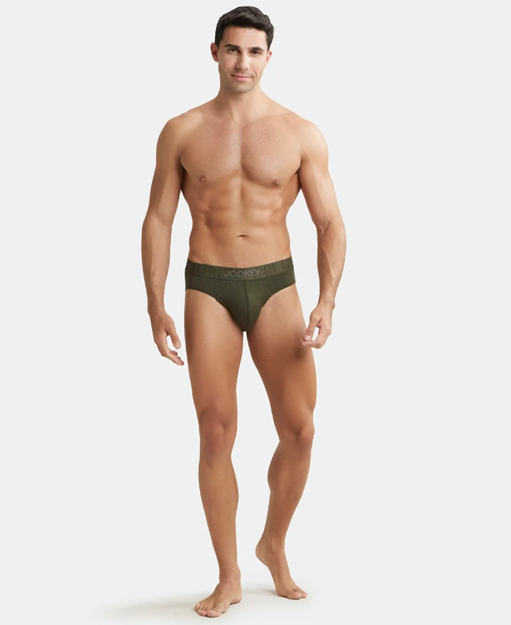 Supima Cotton Elastane Stretch Solid Brief with Ultrasoft Waistband - Forest Night-4