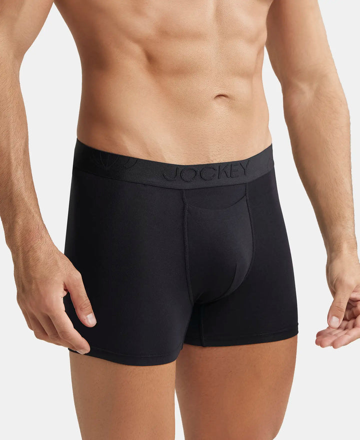 Tencel Micro Modal Cotton Elastane Stretch Solid Boxer Brief with Internal Breathable Mesh - Black-2