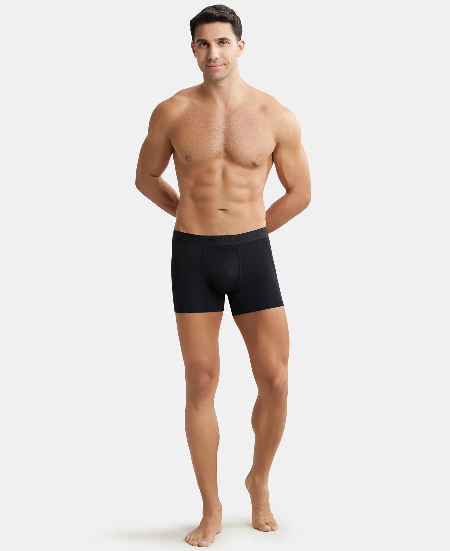 Tencel Micro Modal Cotton Elastane Stretch Solid Boxer Brief with Internal Breathable Mesh - Black-4