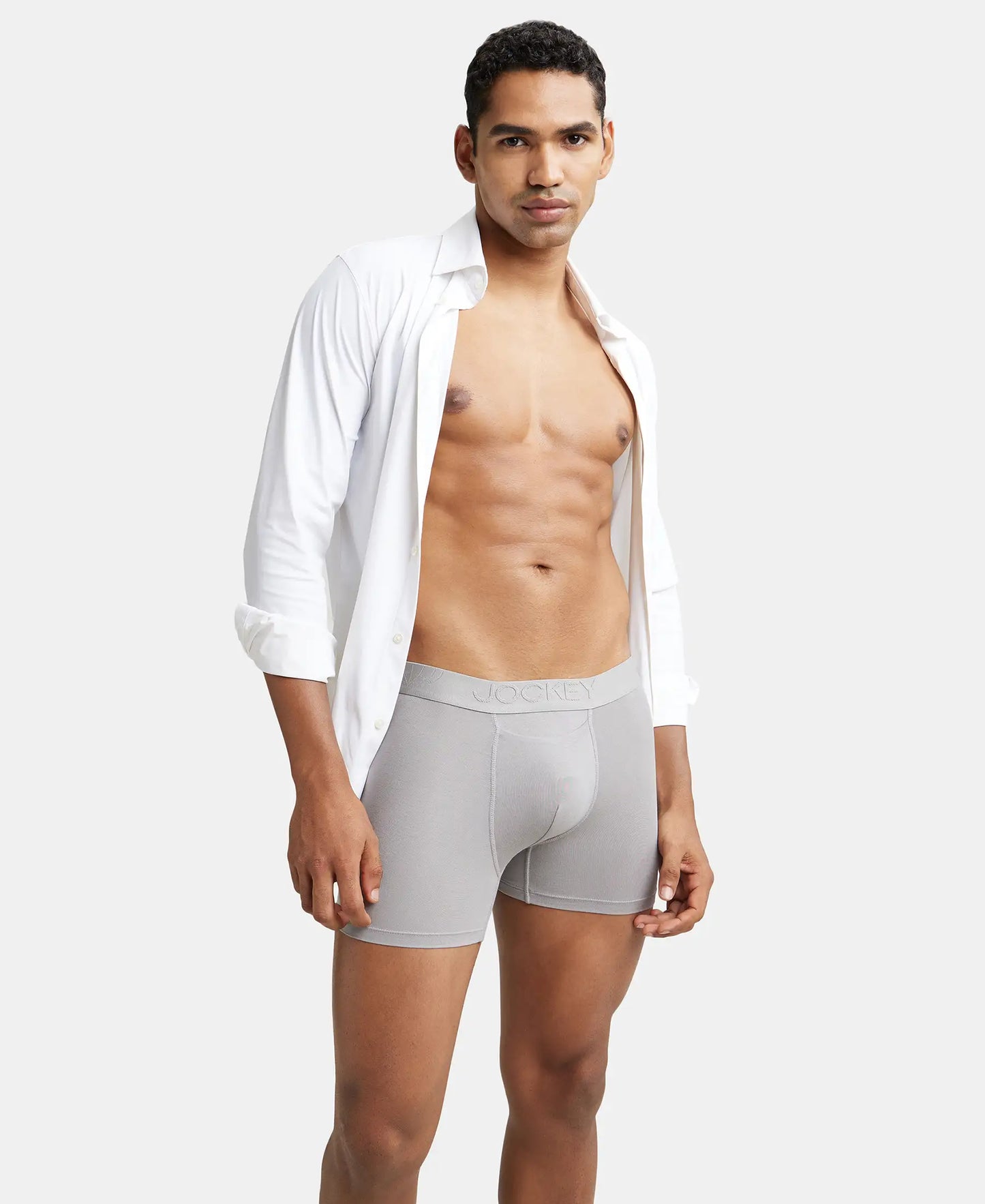 Tencel Micro Modal Cotton Elastane Stretch Solid Boxer Brief with Internal Breathable Mesh - Bright Light Grey-6