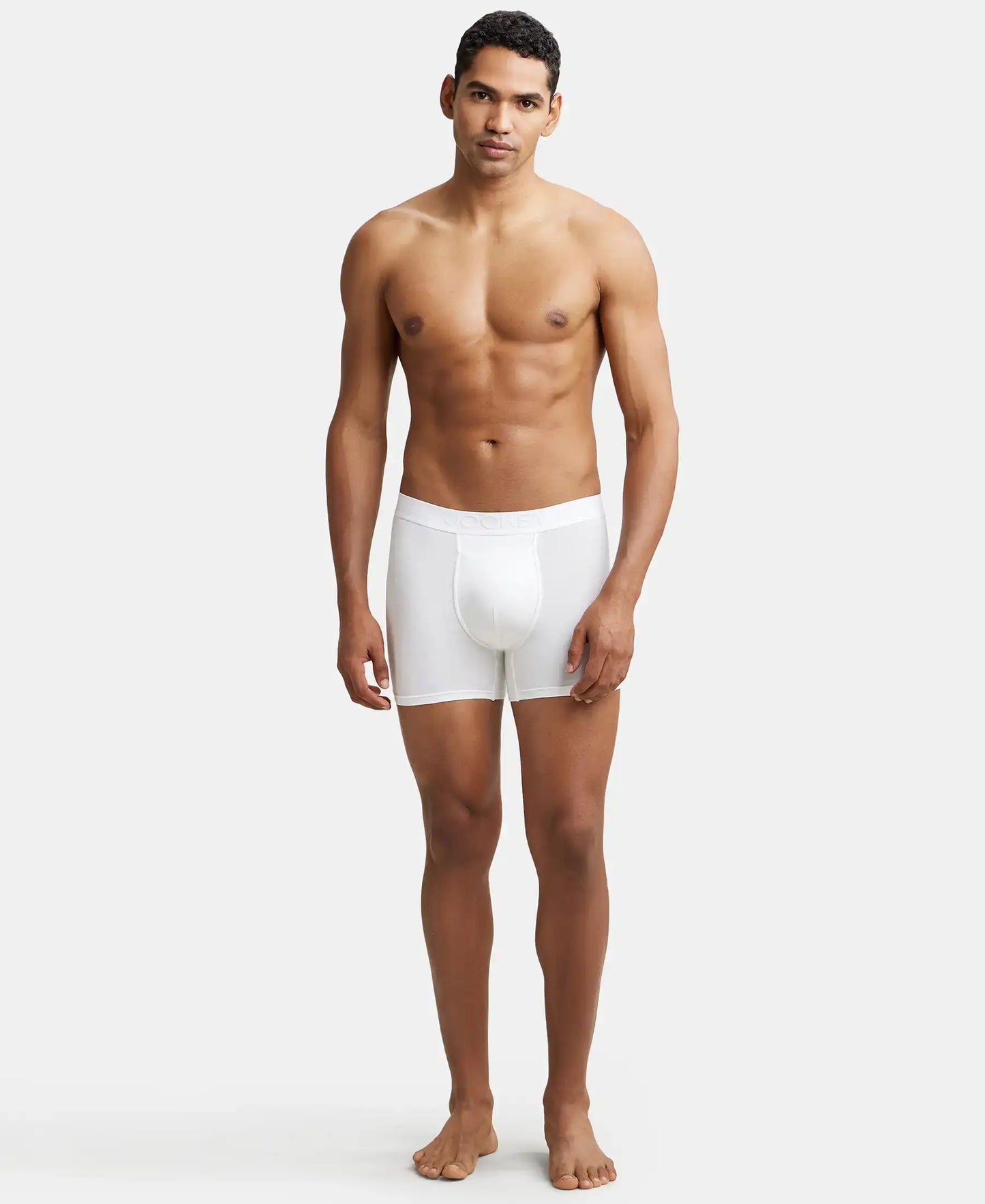Tencel Micro Modal Cotton Elastane Stretch Solid Boxer Brief with Internal Breathable Mesh - White-4