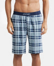 Tencel Micro Modal Cotton Elastane Stretch Regular Fit Checkered Sleep Shorts with Side Pockets - Light Blue Print2-1