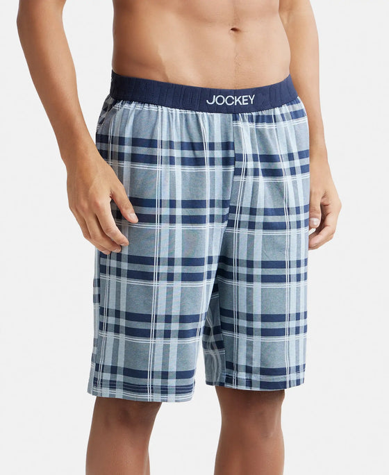Tencel Micro Modal Cotton Elastane Stretch Regular Fit Checkered Sleep Shorts with Side Pockets - Light Blue Print2-2