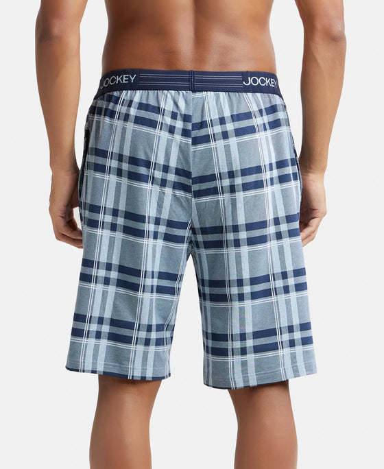Tencel Micro Modal Cotton Elastane Stretch Regular Fit Checkered Sleep Shorts with Side Pockets - Light Blue Print2-3