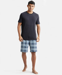 Tencel Micro Modal Cotton Elastane Stretch Regular Fit Checkered Sleep Shorts with Side Pockets - Light Blue Print2-4