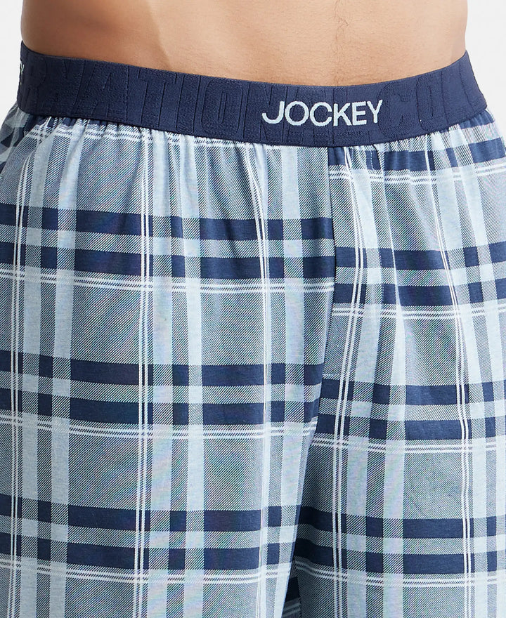 Tencel Micro Modal Cotton Elastane Stretch Regular Fit Checkered Sleep Shorts with Side Pockets - Light Blue Print2-6