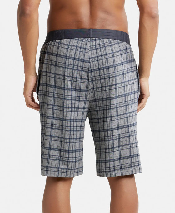 Tencel Micro Modal Cotton Elastane Stretch Regular Fit Checkered Sleep Shorts with Side Pockets - Mid Grey Melange & Ash Grey-3