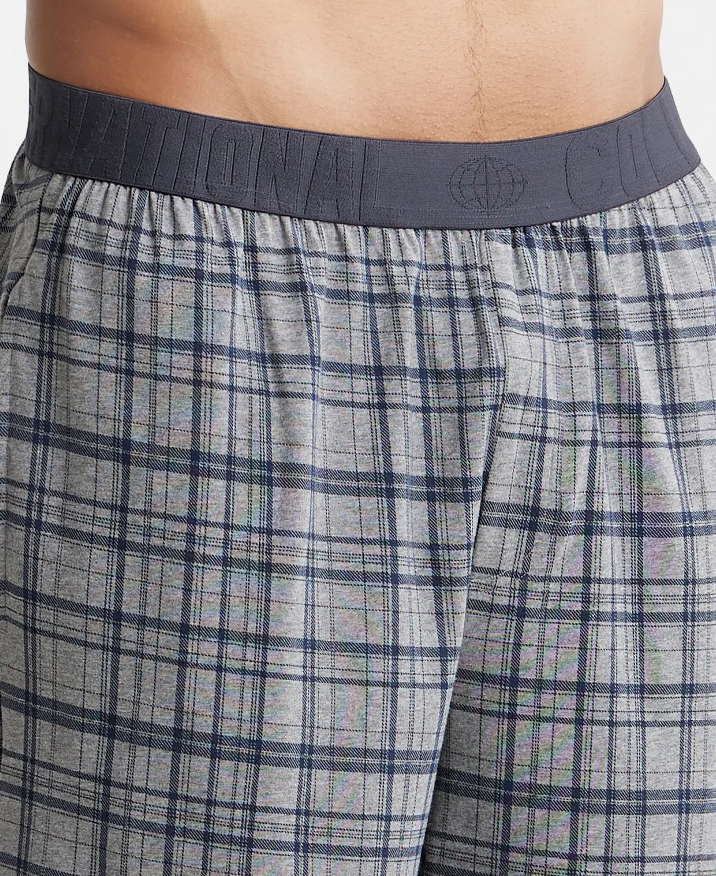 Tencel Micro Modal Cotton Elastane Stretch Regular Fit Checkered Sleep Shorts with Side Pockets - Mid Grey Melange & Ash Grey-6