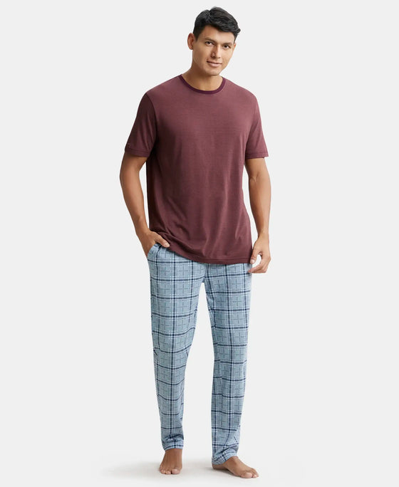 Tencel Micro Modal Cotton Elastane Stretch Regular Fit Pyjama with Side Pockets - Light Blue Des1-4