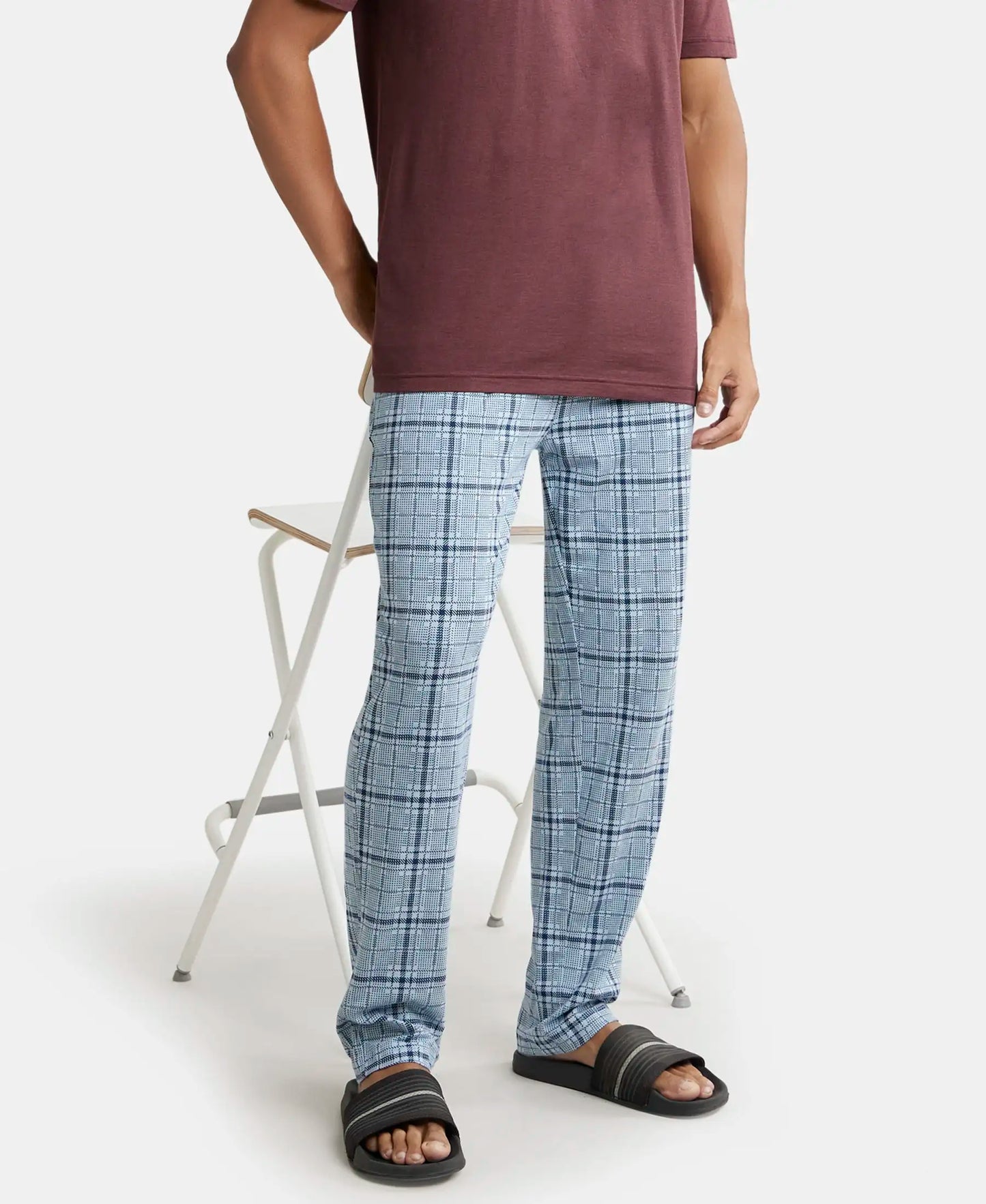 Tencel Micro Modal Cotton Elastane Stretch Regular Fit Pyjama with Side Pockets - Light Blue Des1-5