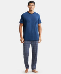 Tencel Micro Modal Cotton Elastane Stretch Regular Fit Pyjama with Side Pockets - Mid Blue Des1-4