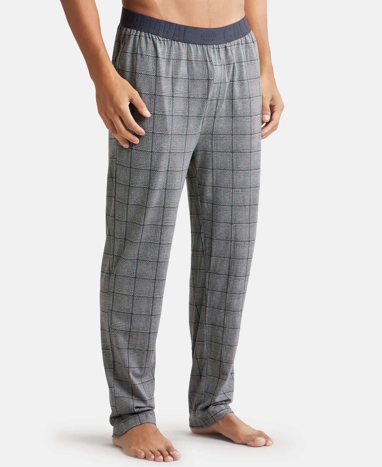 Tencel Micro Modal Cotton Elastane Stretch Regular Fit Pyjama with Side Pockets - Mid Grey Des1-2