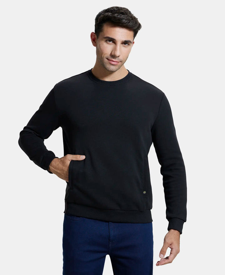 Super Combed Cotton Rich Plated Sweatshirt with Zipper Pockets - Black-1