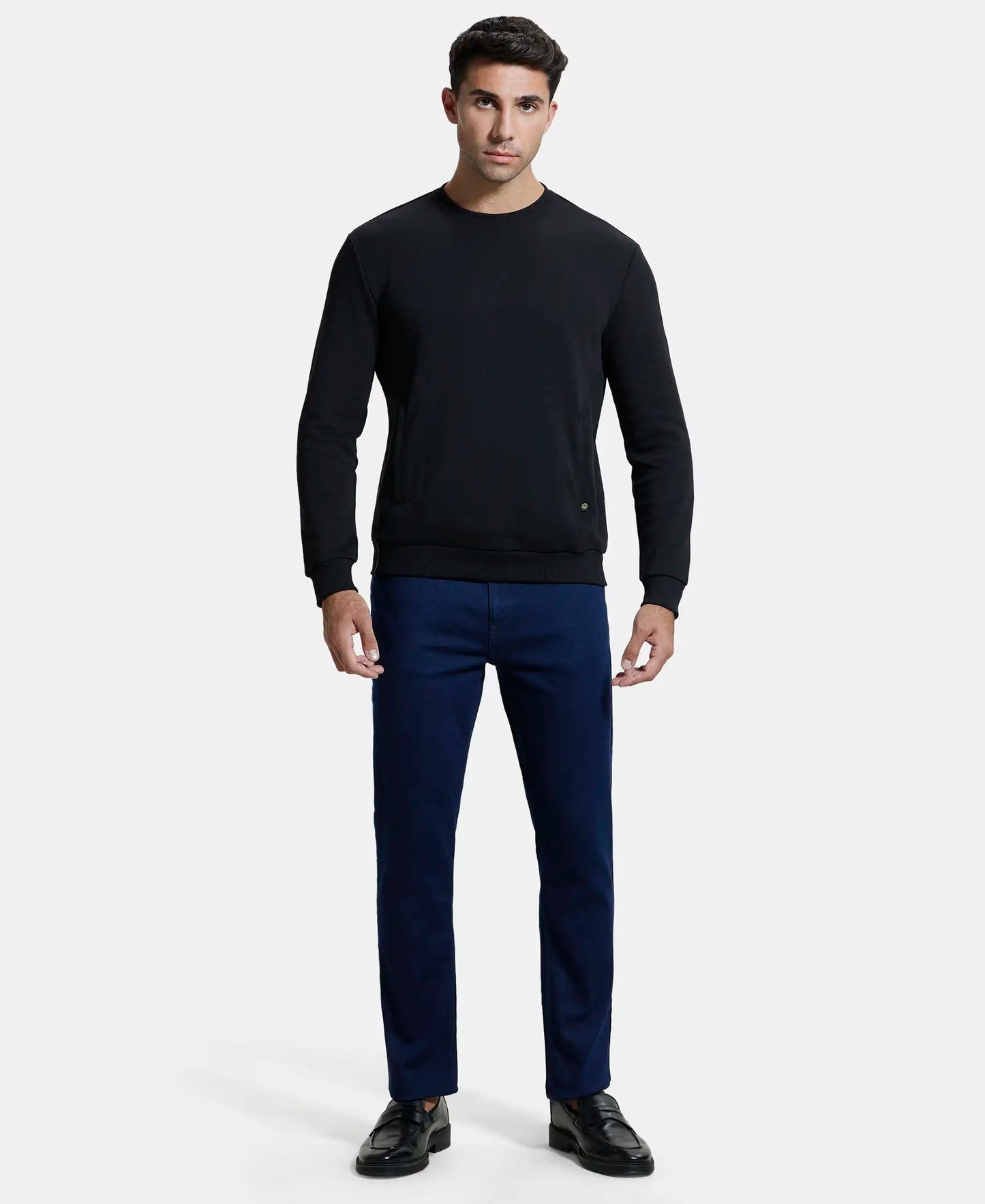 Super Combed Cotton Rich Plated Sweatshirt with Zipper Pockets - Black-4