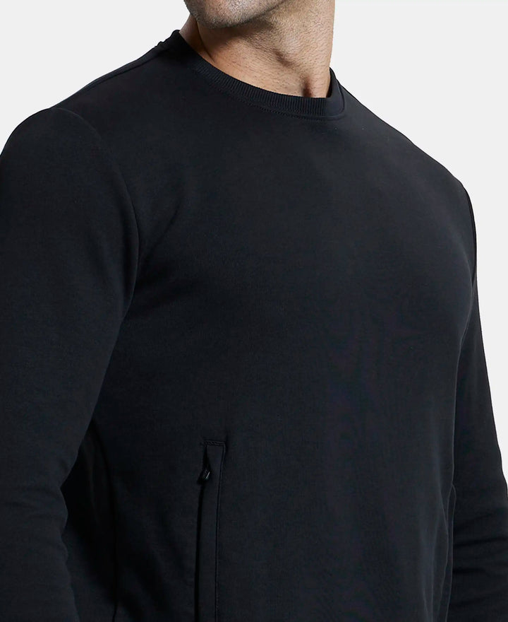 Super Combed Cotton Rich Plated Sweatshirt with Zipper Pockets - Black-6