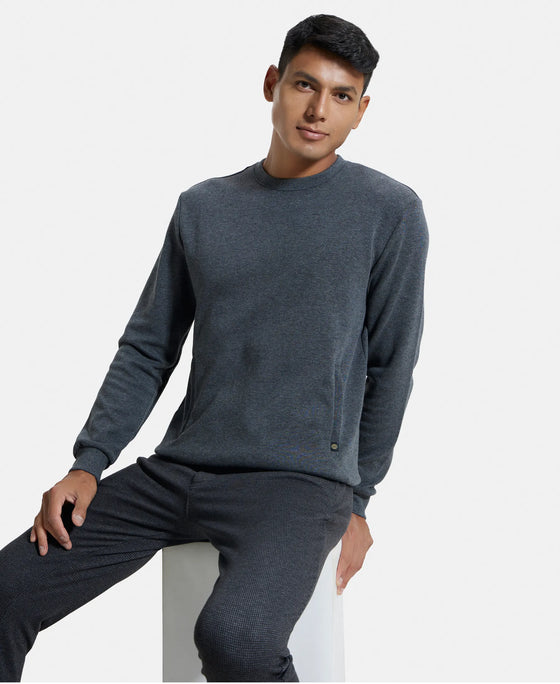 Super Combed Cotton Rich Plated Sweatshirt with Zipper Pockets - Charcoal Melange-5