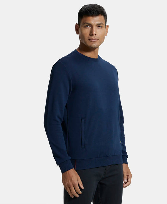 Super Combed Cotton Rich Plated Sweatshirt with Zipper Pockets - Navy-2