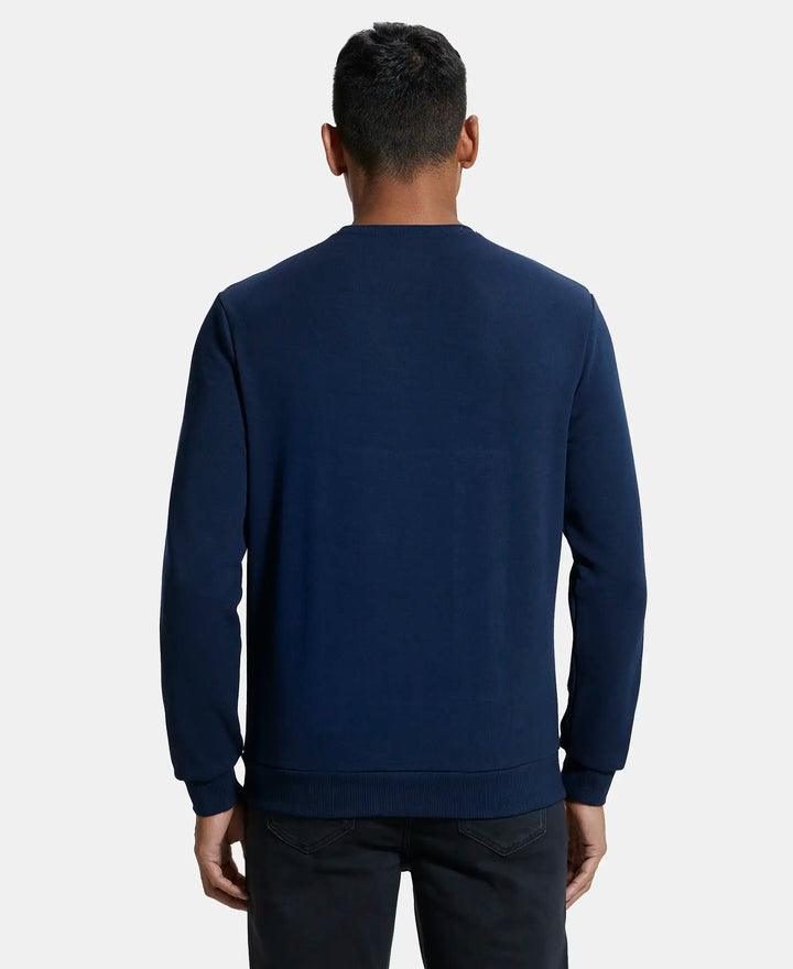 Super Combed Cotton Rich Plated Sweatshirt with Zipper Pockets - Navy-3