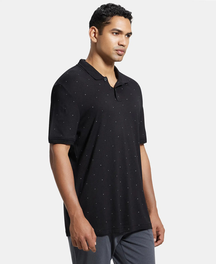 Tencel Micro Modal and Cotton Blend Printed Half Sleeve Polo T-Shirt - Black-2
