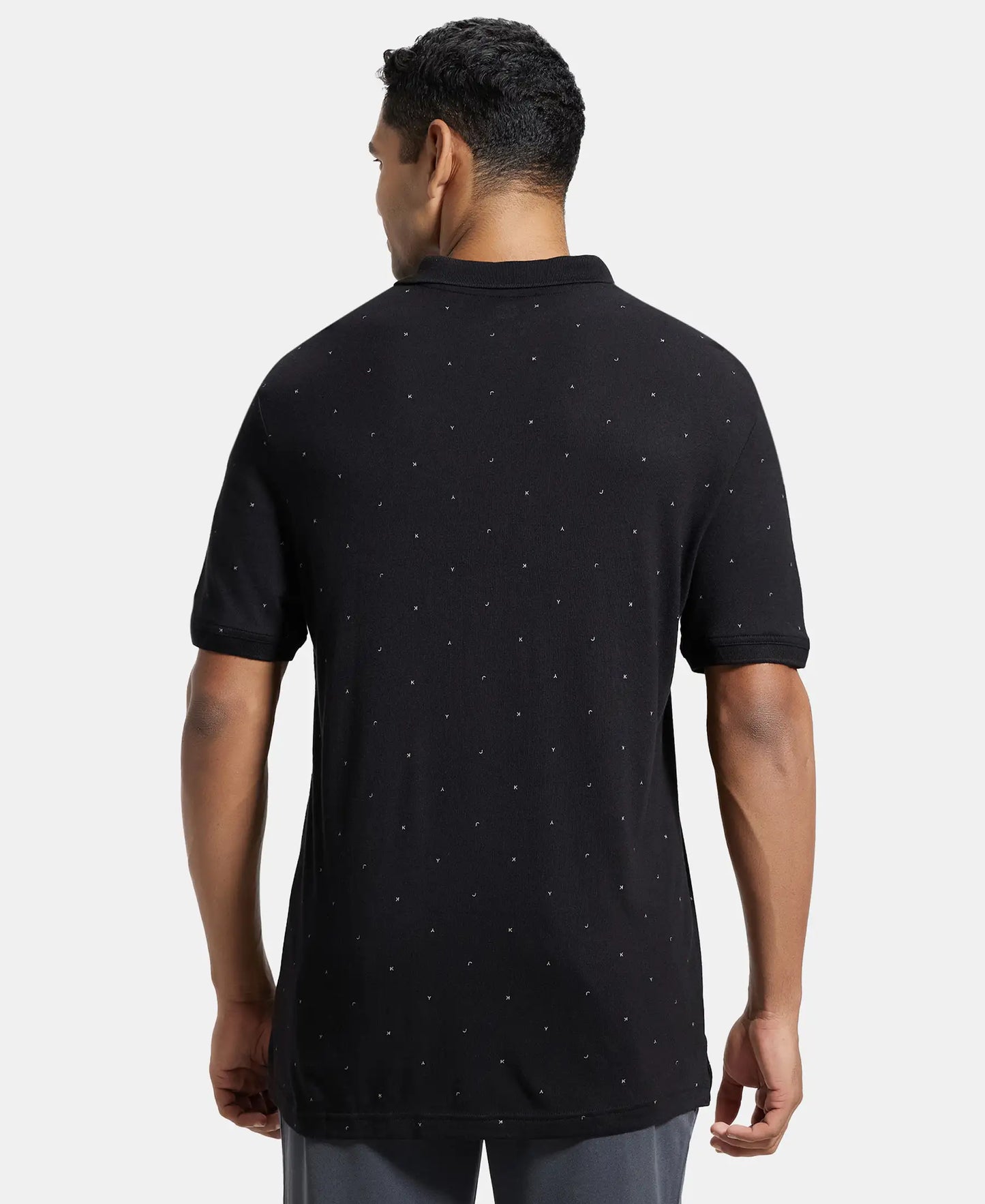 Tencel Micro Modal and Cotton Blend Printed Half Sleeve Polo T-Shirt - Black-3