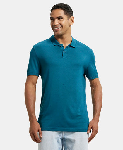Tencel Micro Modal and Cotton Blend Printed Half Sleeve Polo T-Shirt - Blue Coral-1
