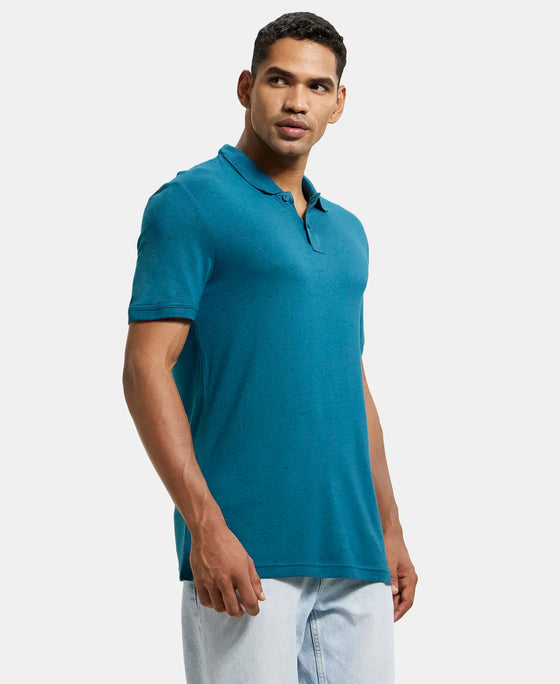 Tencel Micro Modal and Cotton Blend Printed Half Sleeve Polo T-Shirt - Blue Coral-2