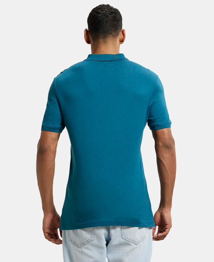 Tencel Micro Modal and Cotton Blend Printed Half Sleeve Polo T-Shirt - Blue Coral-3