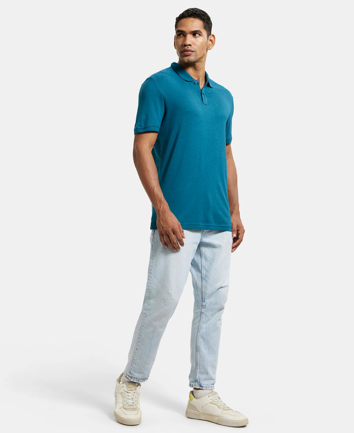 Tencel Micro Modal and Cotton Blend Printed Half Sleeve Polo T-Shirt - Blue Coral-4
