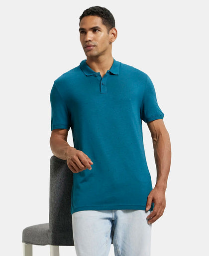 Tencel Micro Modal and Cotton Blend Printed Half Sleeve Polo T-Shirt - Blue Coral-5