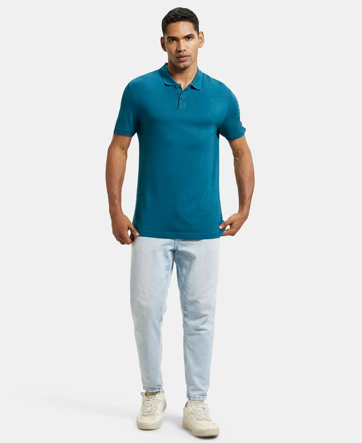 Tencel Micro Modal and Cotton Blend Printed Half Sleeve Polo T-Shirt - Blue Coral-6