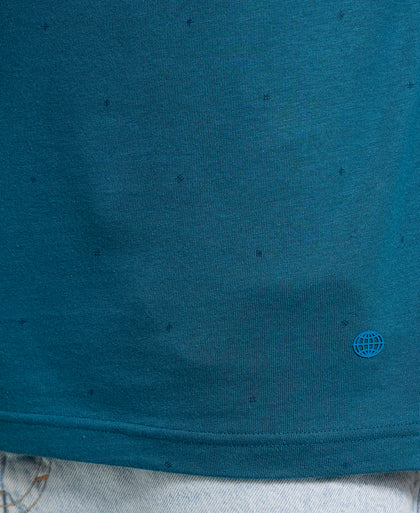 Tencel Micro Modal and Cotton Blend Printed Half Sleeve Polo T-Shirt - Blue Coral-7